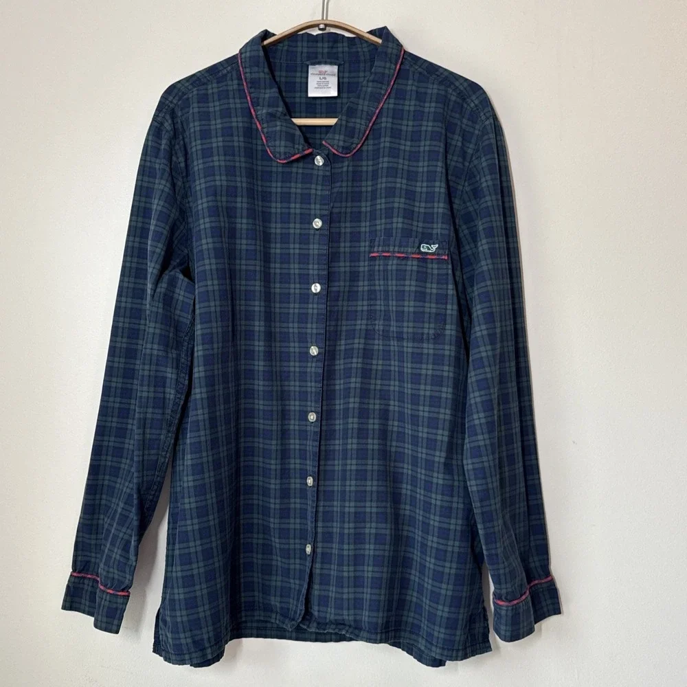 Vineyard Vines Women's‎ Pajama Top Sleep Shirt Size Large Blackwatch Plaid